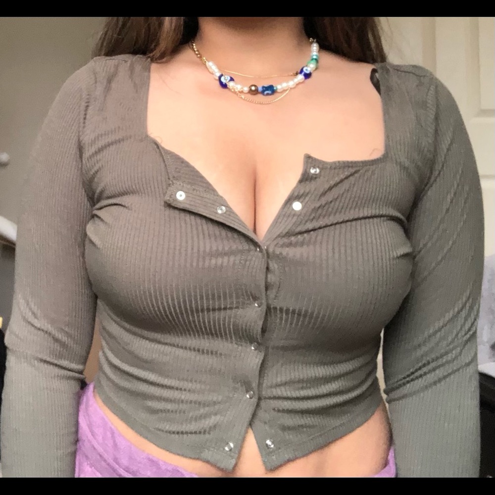 Button Front Green Top